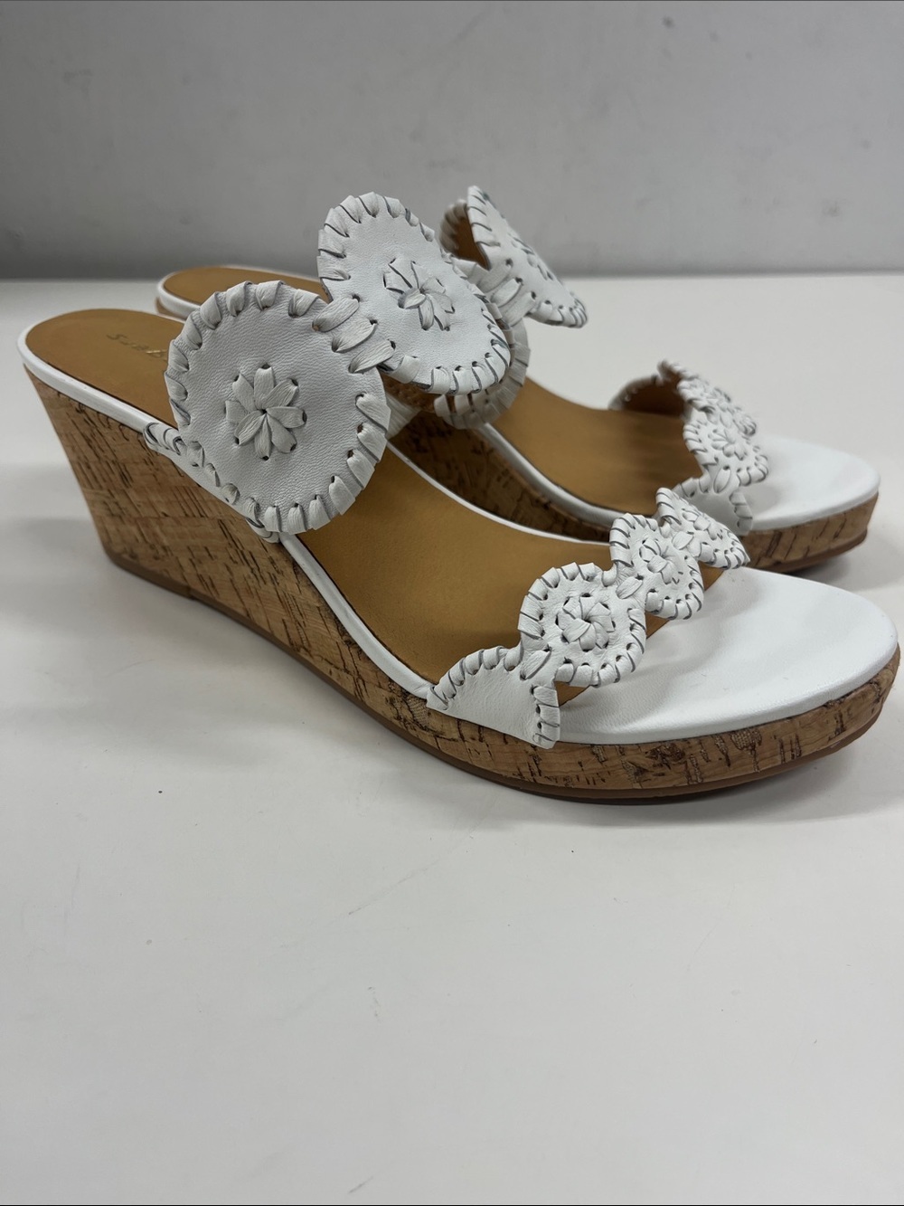 New Jack Rogers Women's Lauren White Leather Cork Wedge Sandal • Size 9